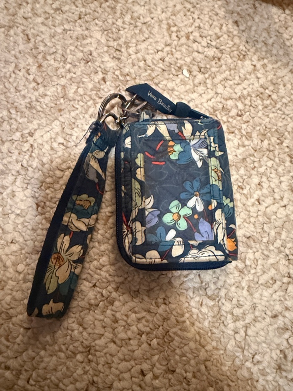 Vera Bradley Navy Floral Keychain Wristlet Wallet